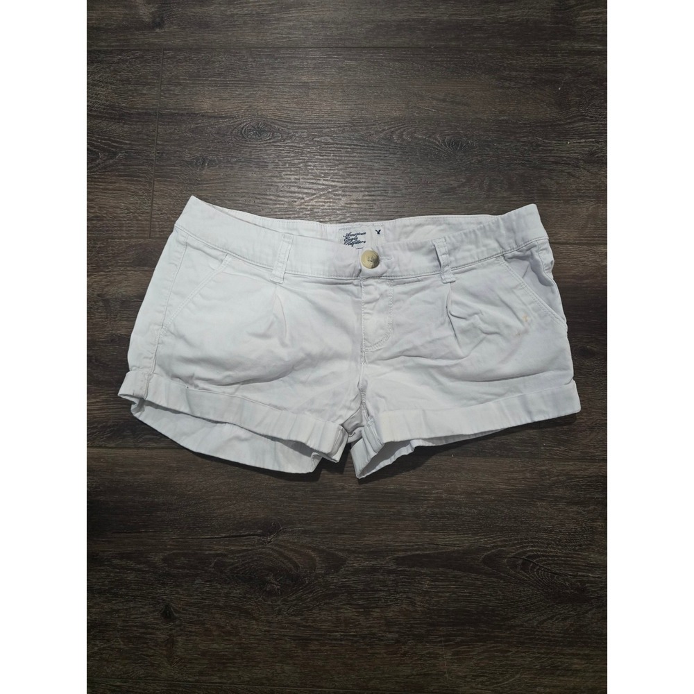 American Eagle Outfitters White Stretch Chino Shorts Cuffed Low Rise Size 2